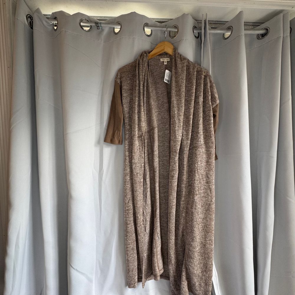 Silence + Noise Long Duster Cardigan Sweater Long Sleeves Cozy Knit Brown Size L